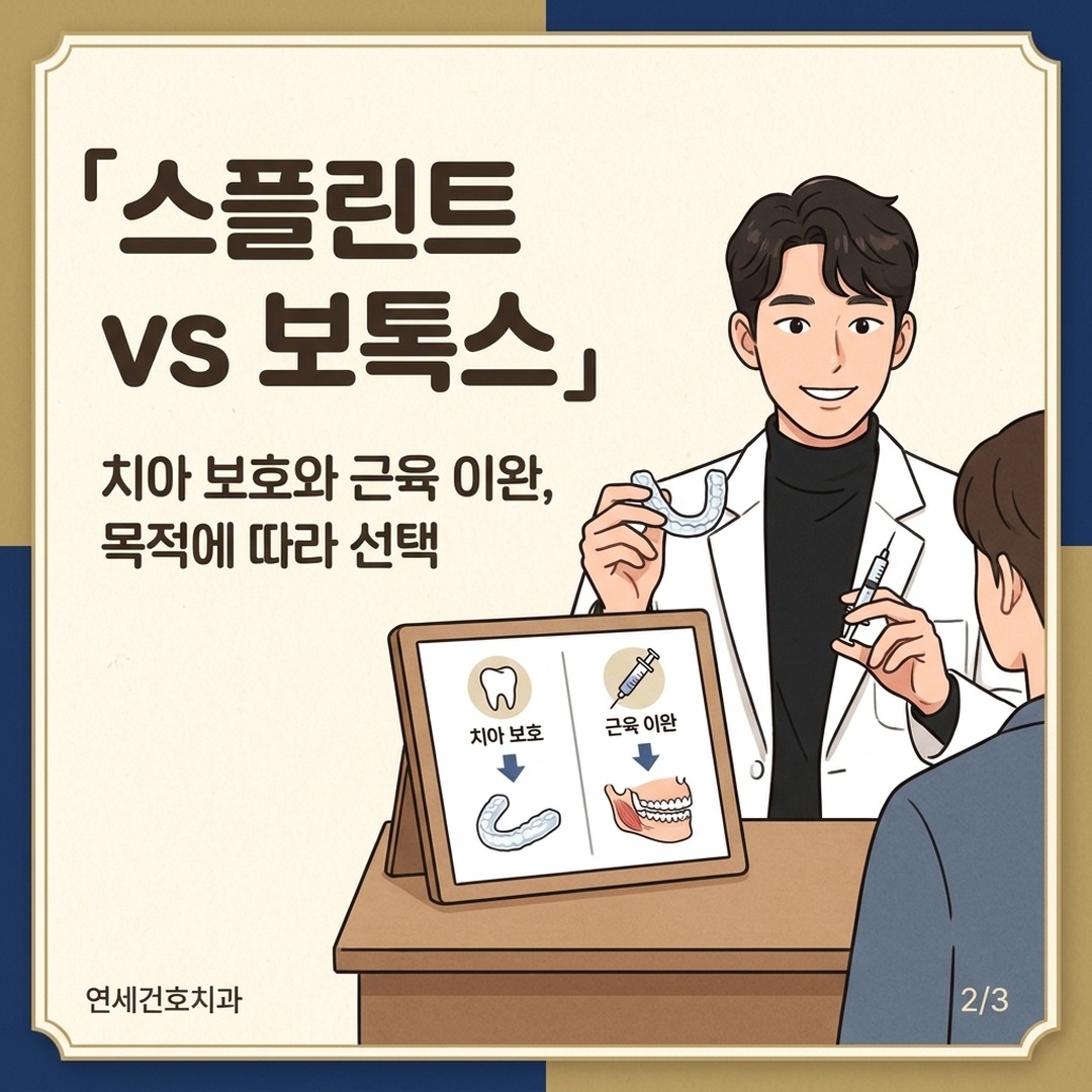 이갈이 스플린트와 턱근육 보톡스 비교 설명하는 치과의사